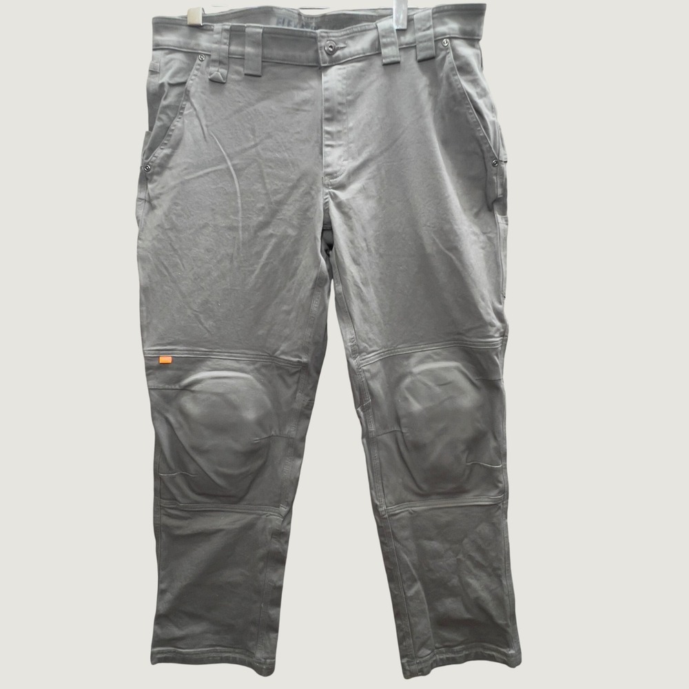 Duluth Trading Mens Gray Cotton Stretch Work Pants 38x32 Padded Knee